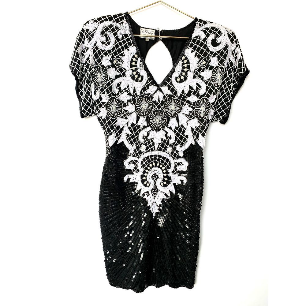 Vintage Stenay Vintage Black White Floral Dress